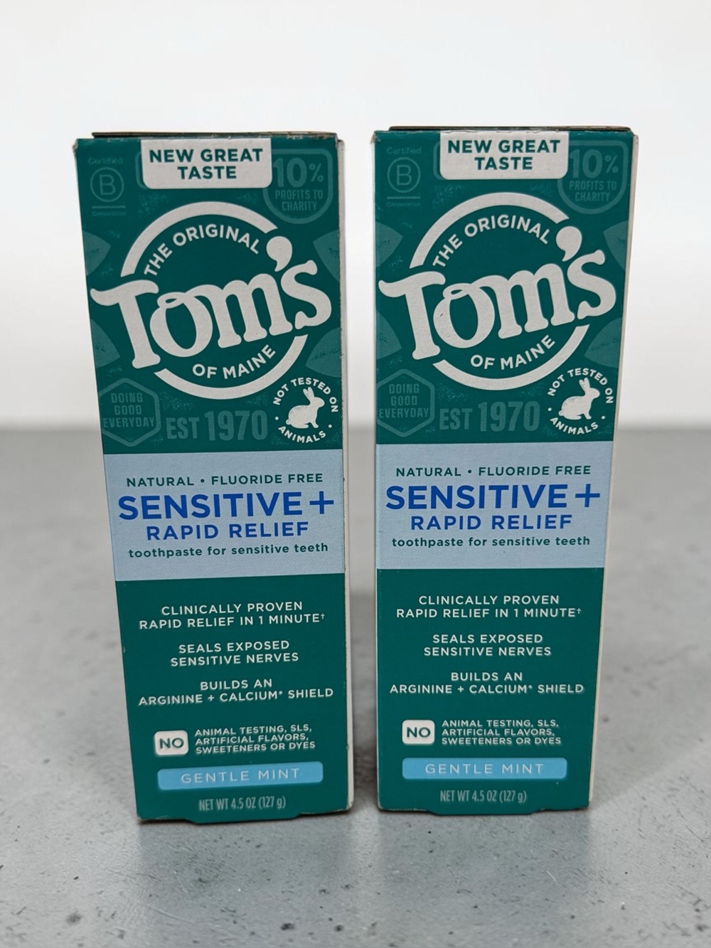 2x Tom's of Maine Sensitive + Rapid Relief Toothpaste - Gentle Mint Flavor 4.5oz